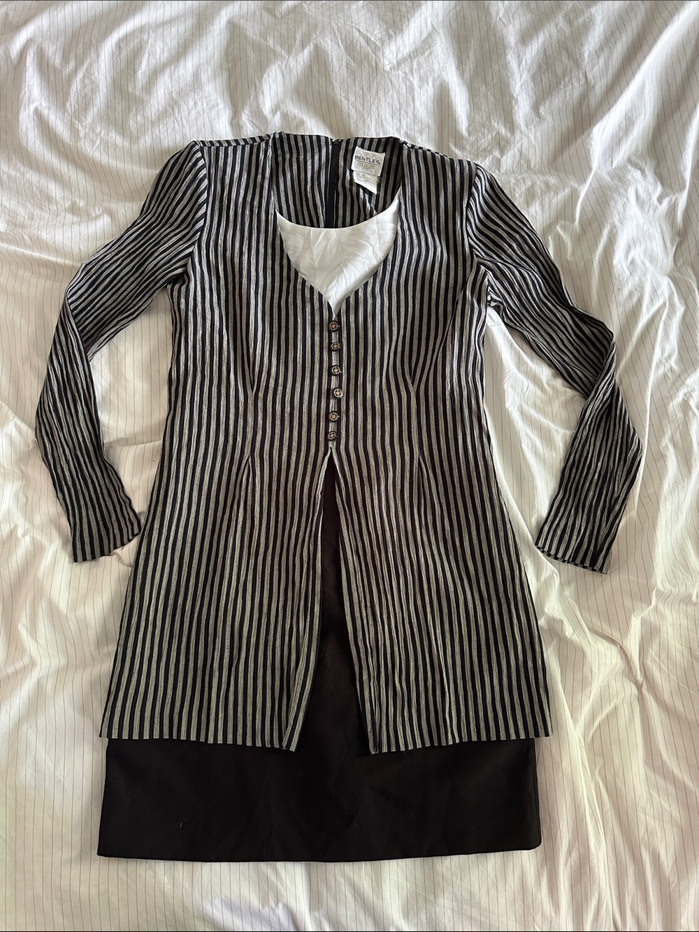 VTG 90s JR Bentley Striped Layered Skirt Dress Long Sleeve Buttons Sz 5/6